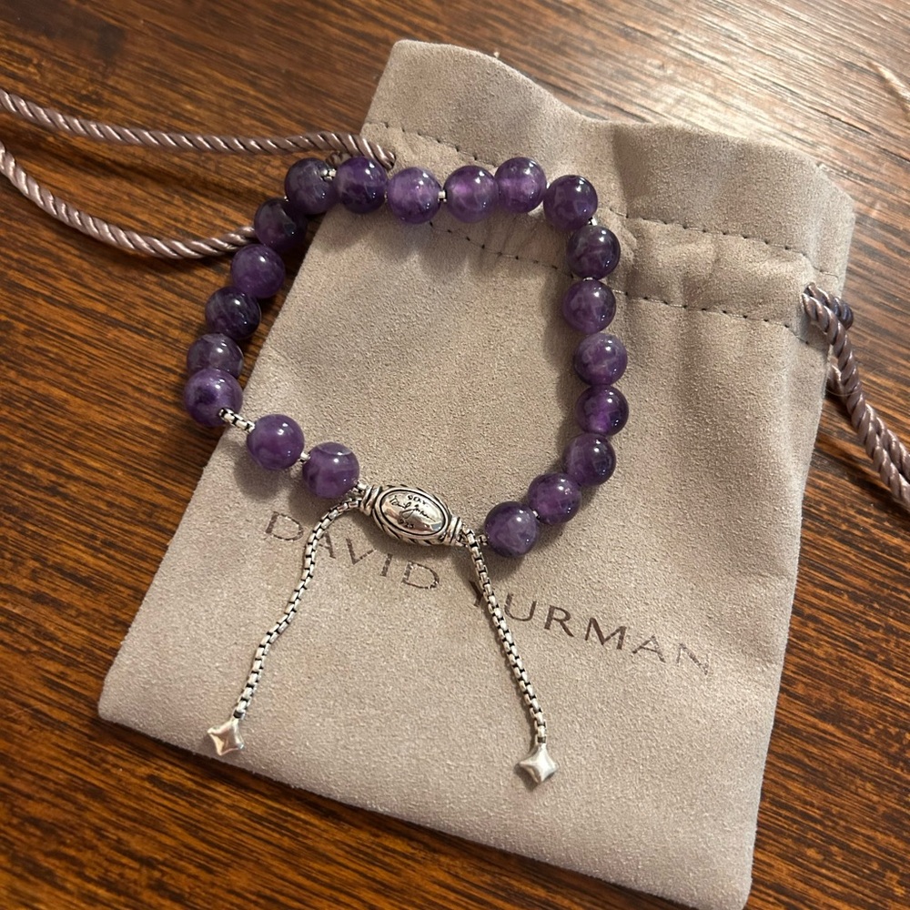 David Yurman Sterling Silver Spiritual Bead Bracelet with Amethyst